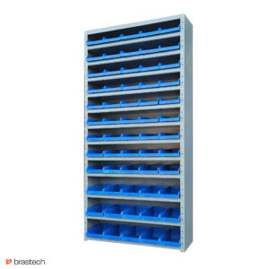 Organizer warsztatowy z niebieskimi pojemnikami 198 cm x 100 cm x 30 cm